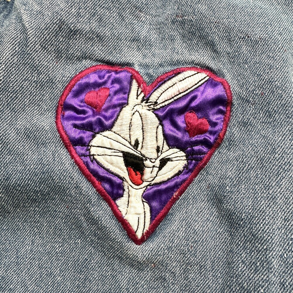 Vintage Looney Tunes Overalls Womens 8 Blue Denim Bugs Bunny Tweety Patch 90s